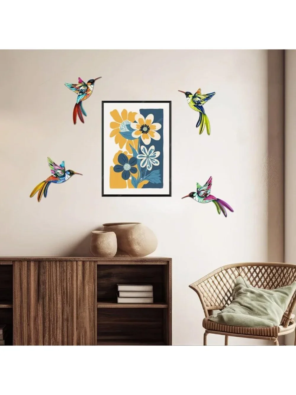 Colorful 3D Metal Hummingbird Wall Art Decor - Outdoor Garden Sculpture, Great